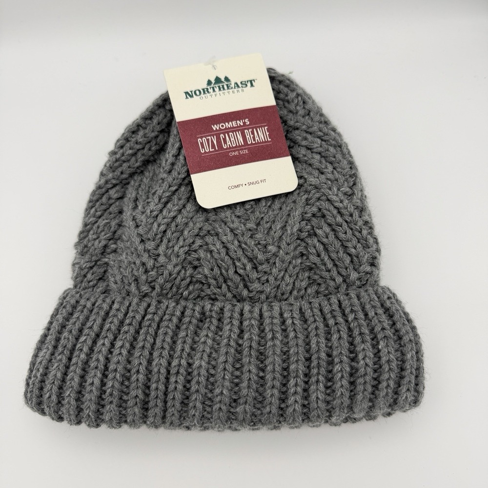 Northeast Outfitters Cozy Cabin Beanie Women's Grey Fleece Lined Knit Winter Hat